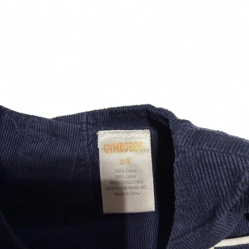 Gymboree Girls Navy Blue Polka‎ Dot Corduroy Dress Big Front Bow Size 2T